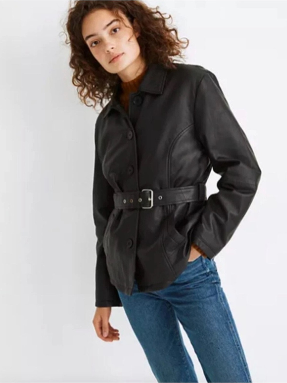 NEW Deadwood Tyra Belted Leather Jacket Black EU 38 US M